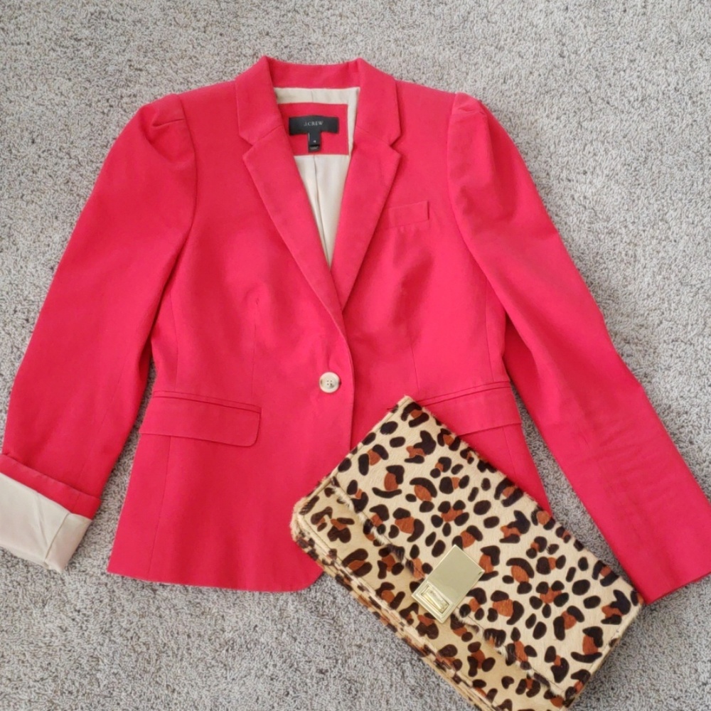 J Crew puff sleeve red blazer